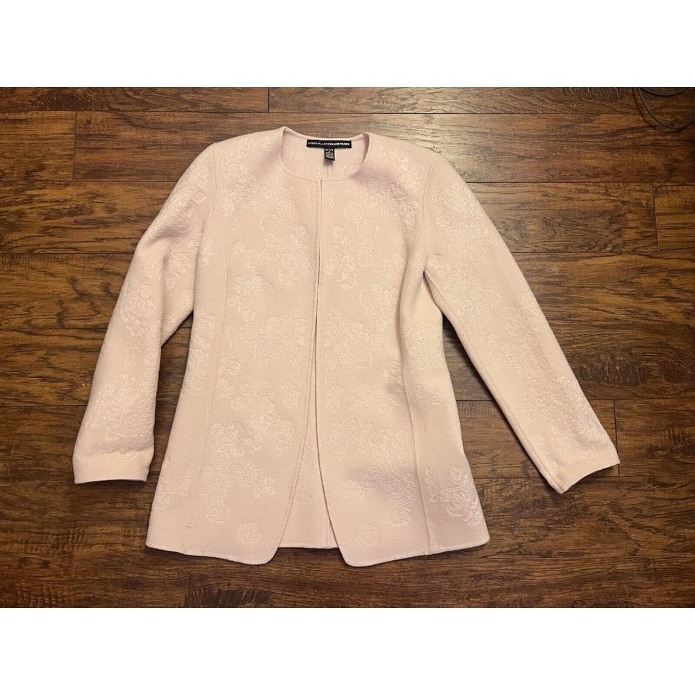 Linda Allard Ellen Tracy 0P Baby Pink Embroidered 100% Wool Open Front Jacket